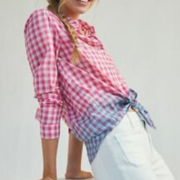 Pilcro Deb Gingham Button Shirt Size S Cotton Long Sleeve - Picture 2 of 11